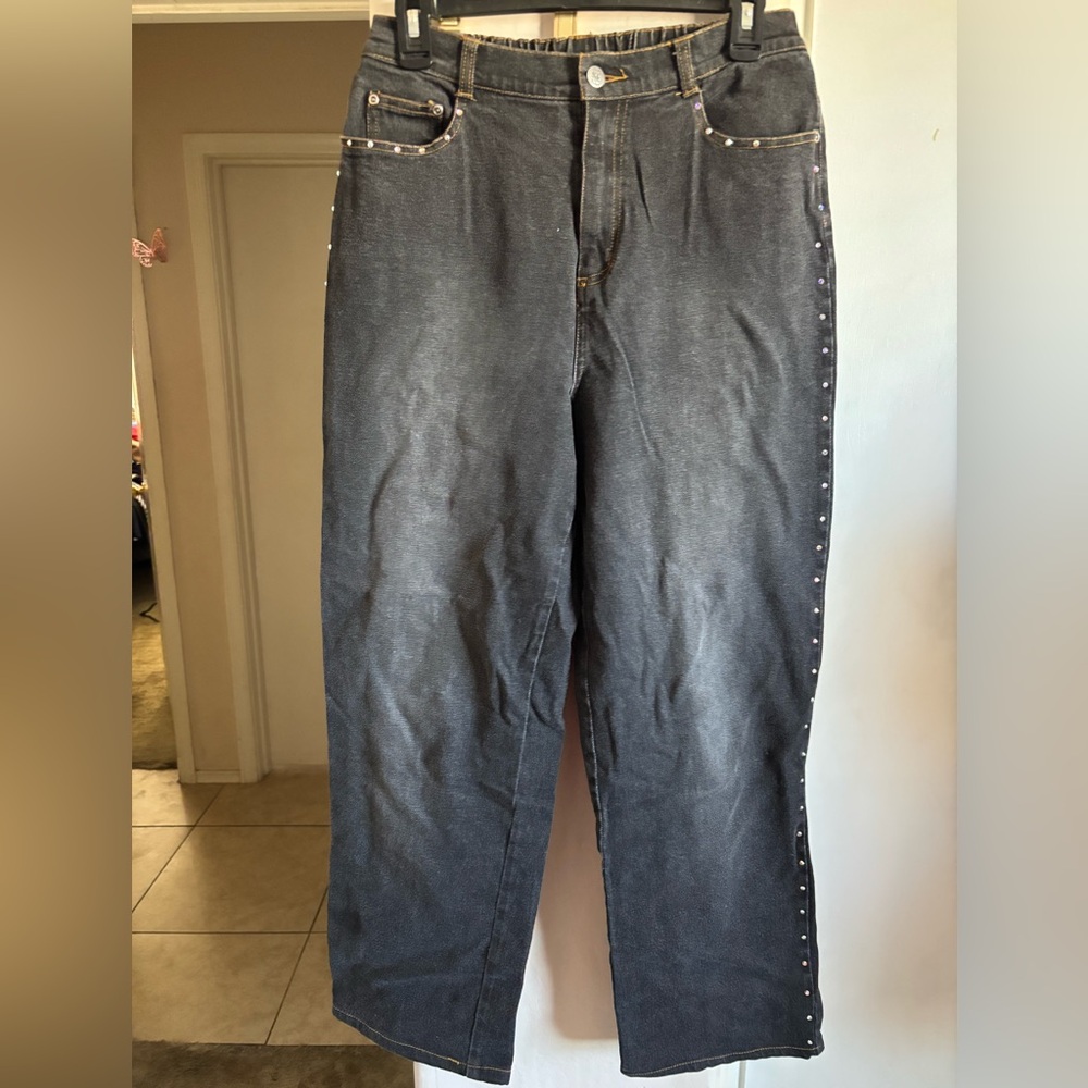 EUC Quaker Factory Dark Gray Jeans, studded down the sides, Size M